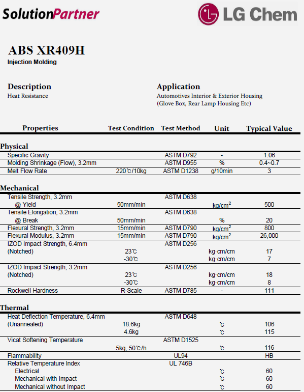 韓國LG ABS XR409H物性表（英文）